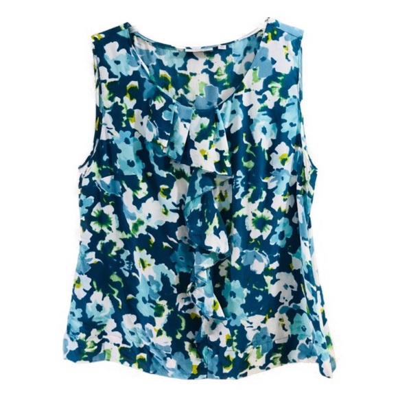 Halogen Tops - {Halogen} Floral Ruffle Neck Sleeveless Top PL